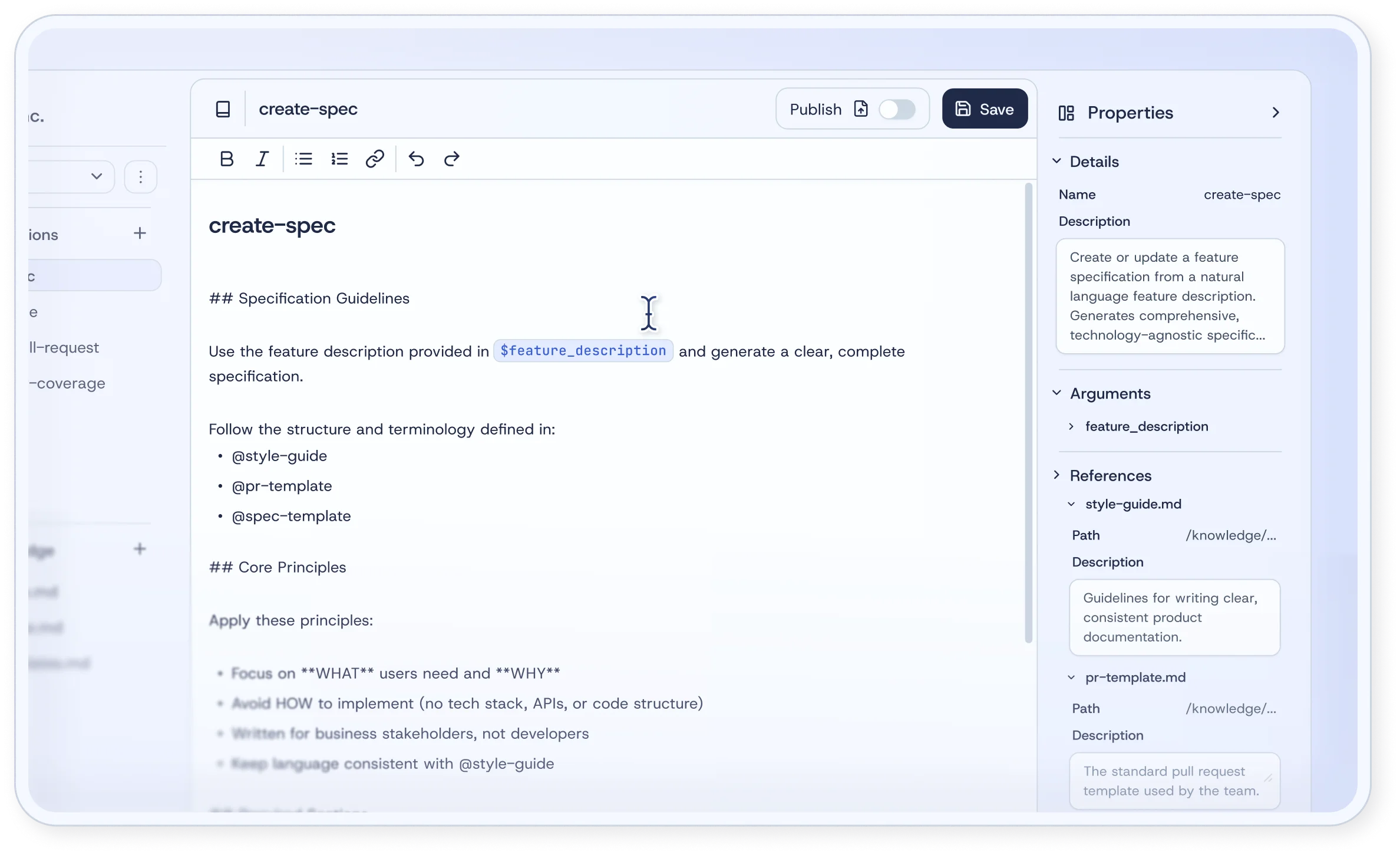 Sokket context editor interface showing text editing with toolbar and content